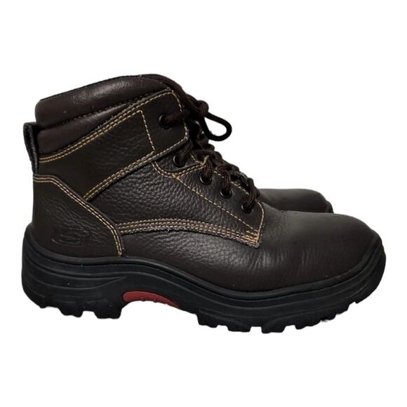 Skechers Other - Skechers‎ Burgin Work Men's Boots Size 9 Brown Leather Slip Resistant Shoes